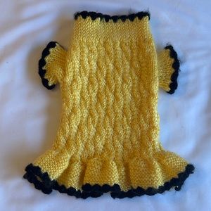 Made in USA. Hand knitted pet sweater/dress. Yellow and black. Size S.